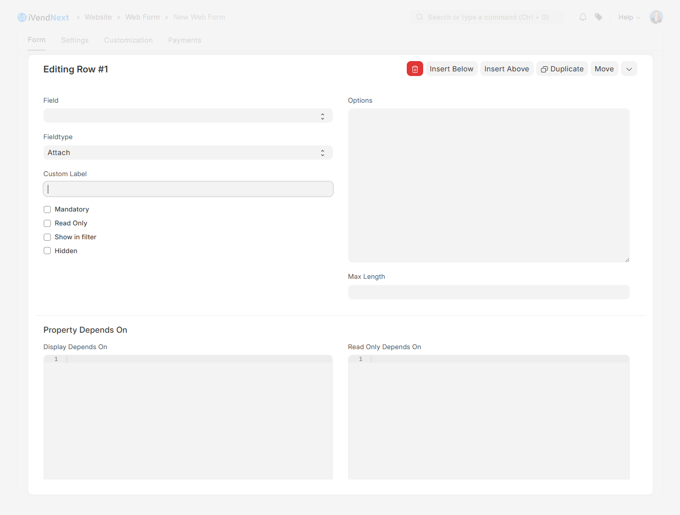 Web Form - Editing Row